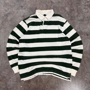 Gap Y2K Green & White Striped Polo Rugby Long Sleeve Shirt Size L